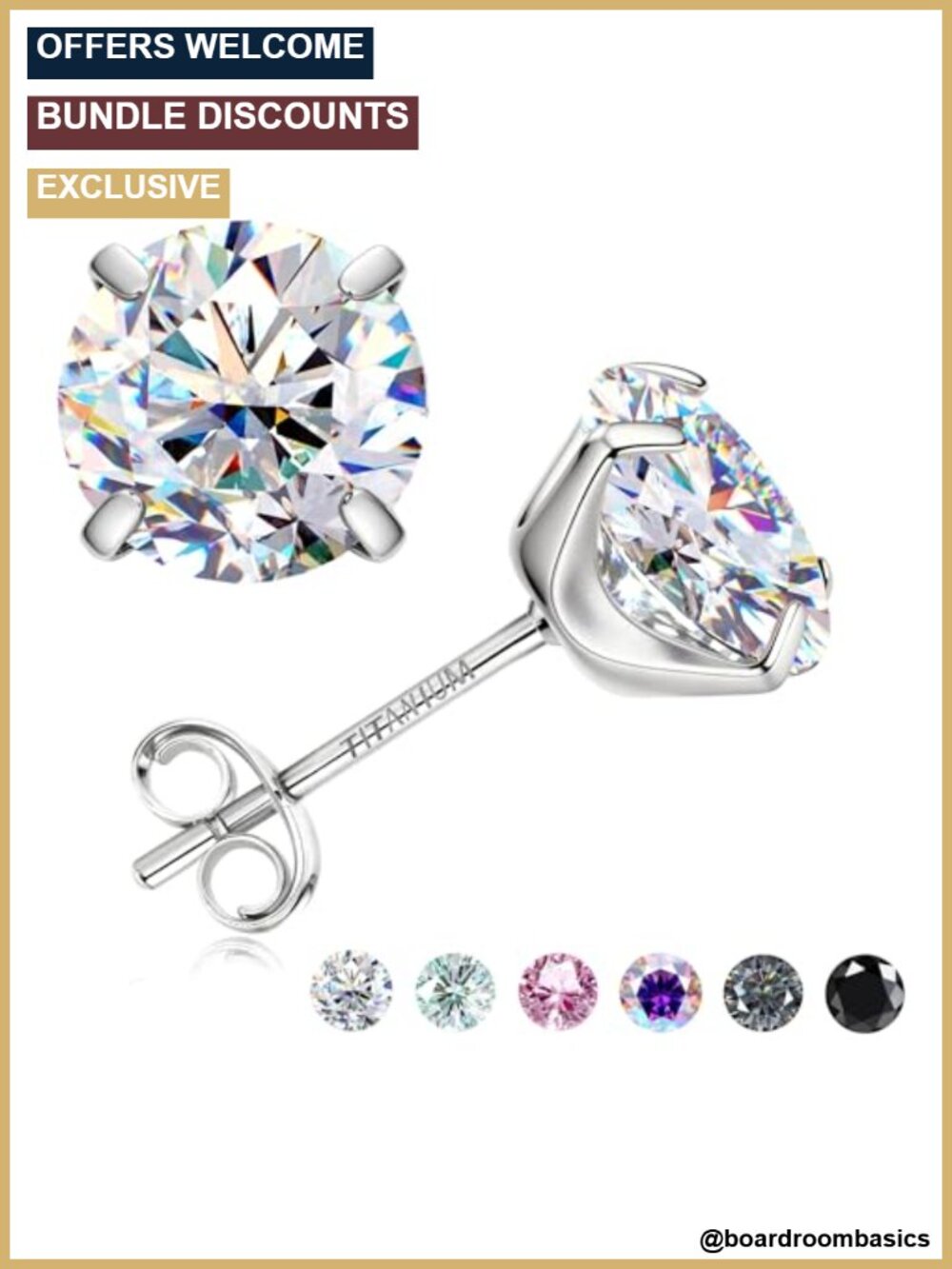 Moissanite Stud Earrings G23 Titanium Implant Grade 4CT